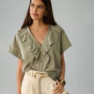 Pilcro Anthropologie Short-Sleeve Reworked Ruffled Tunic Top Shirt S New 265797